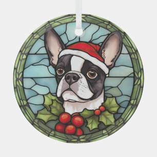 Boston Terrier Stected Glass Christmas Ornament Aus Glas