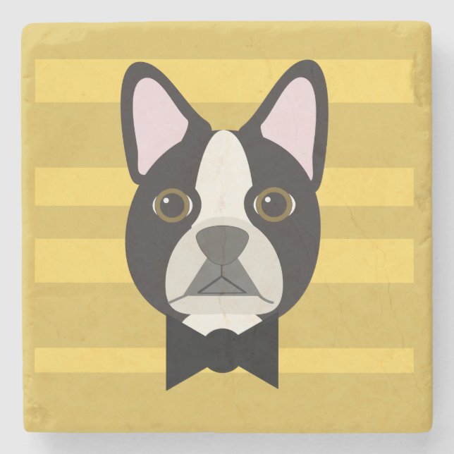 Boston Terrier Steinuntersetzer (Vorderseite)