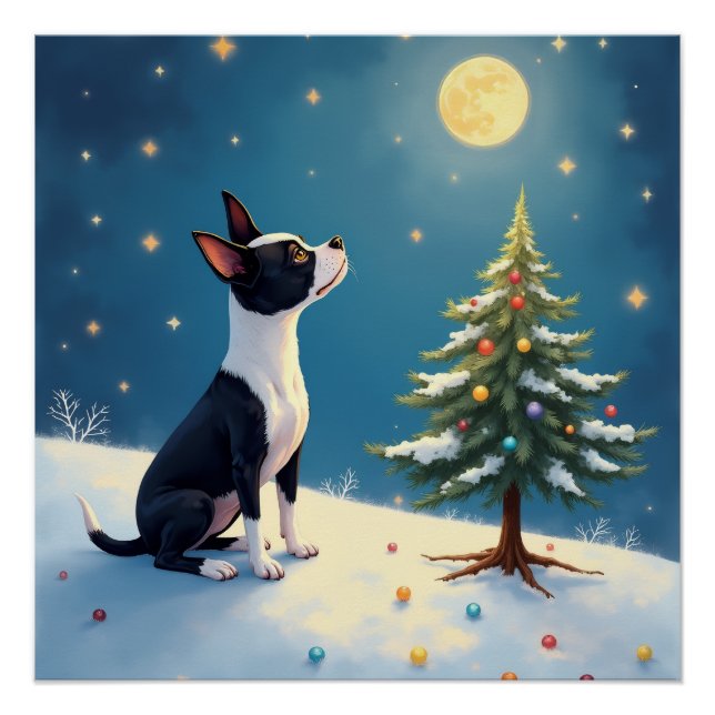 Boston Terrier Sternengucker-Weihnachten Poster (Vorderseite)