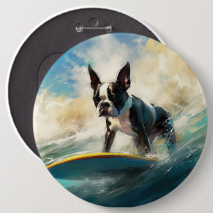 Boston Terrier Strand Surfen Malerei Button