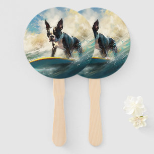 Boston Terrier Strand Surfen Malerei Fächer