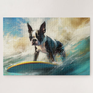 Boston Terrier Strand Surfen Malerei Puzzle
