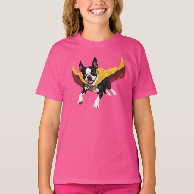 Boston Terrier Superhero Kid's T - Shirt (Vorderseite)