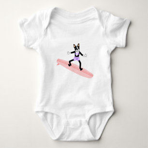 Boston Terrier Surfer Girl Baby Strampler