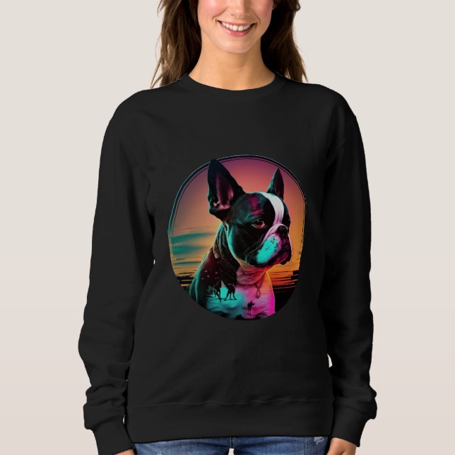 Boston Terrier Synthwave 80s Retrowave Aesthetic   Sweatshirt (Vorderseite)