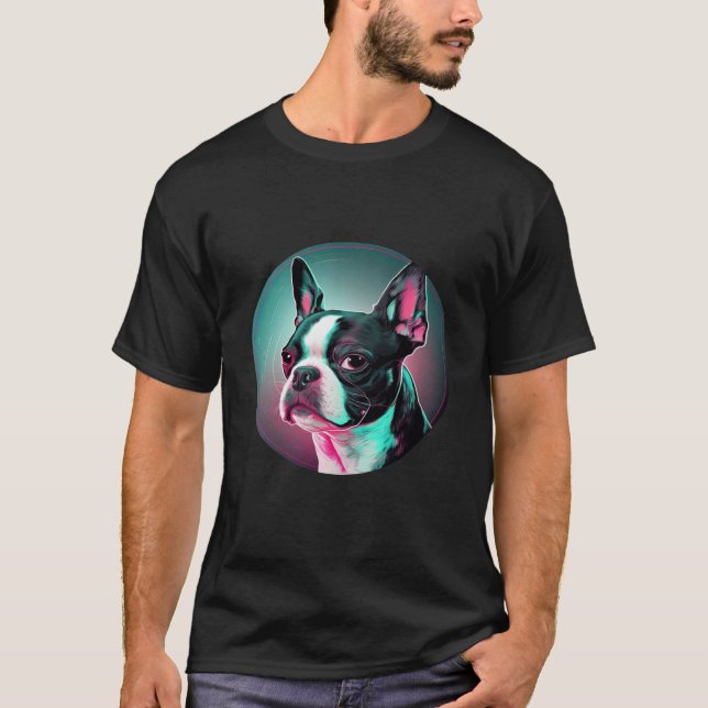 Boston Terrier Synthwave 80s Retrowave Aesthetic T-Shirt (Vorderseite)