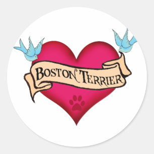 Boston Terrier Tattoo Heart Runder Aufkleber