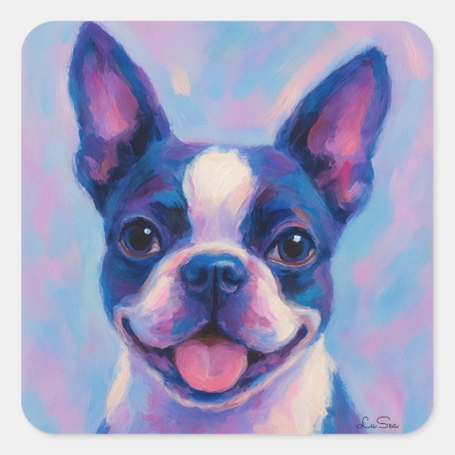 Boston Terrier Tea Party Labels und Aufkleber (Vorderseite)