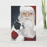 "Boston Terrier Tells Santa" Art Christmas Card Feiertagskarte<br><div class="desc">Diese Karte ist eine Reproduktion meines ursprünglichen Ölgemäldes "Boston Terrier Tells Santa".</div>