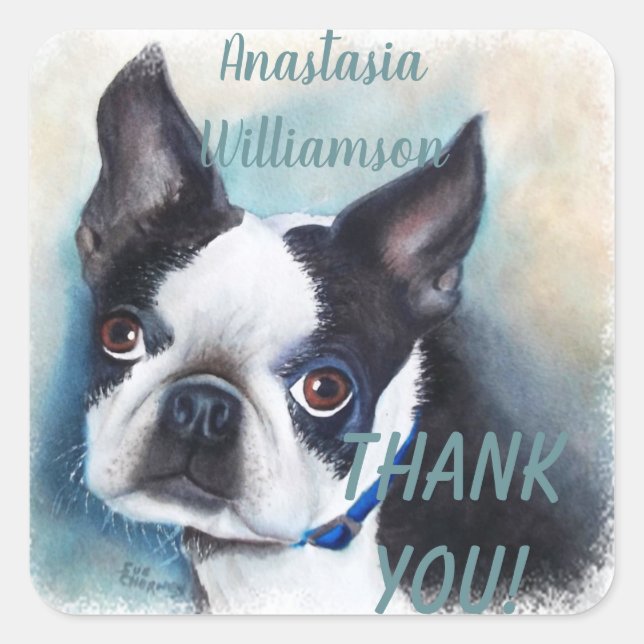 Boston Terrier THANK YOU Quadratischer Aufkleber (Vorderseite)