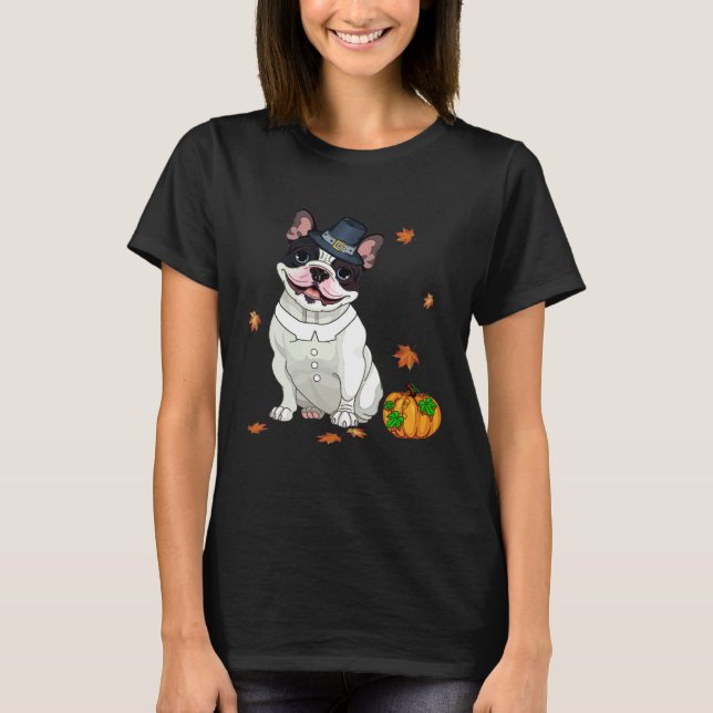 Boston Terrier Thanksgiving Costume Pilgrim Turkey T-Shirt (Vorderseite)