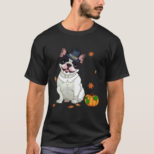 Boston Terrier Thanksgiving Costume Pilgrim Turkey T-Shirt (Vorderseite)