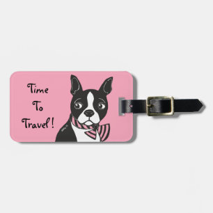 Boston Terrier Time to Travel Pink Gepäckmarke Gepäckanhänger