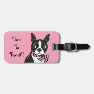 Boston Terrier Time to Travel Pink Gepäckmarke Gepäckanhänger