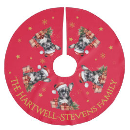 Boston Terrier trägt einen Weihnachtshut Polyester Weihnachtsbaumdecke