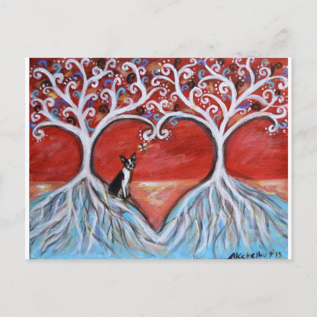 Boston Terrier Tree of Life Liebe Hearts Postkarte (Vorderseite)