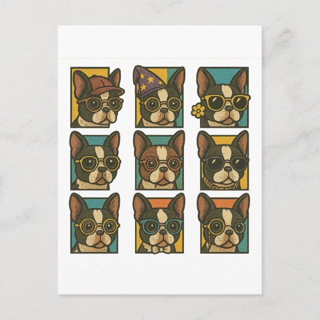 Boston Terrier Trendsetter Postkarte (Vorderseite)