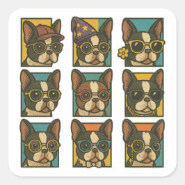 Boston Terrier Trendsetter Quadratischer Aufkleber