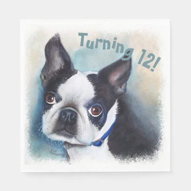 Boston Terrier Turning 12 Party Serviette (Vorderseite)