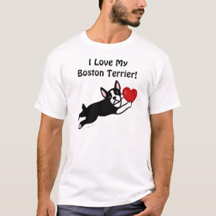 Boston-Terrier u. roter Herz-Cartoon T-Shirt