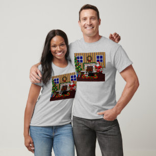 Boston-Terrier-u. Sankt-WeihnachtsCartoon 3 T-Shirt
