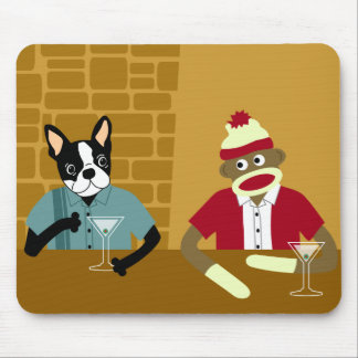 Boston Terrier u. Socken-Affe Mousepad