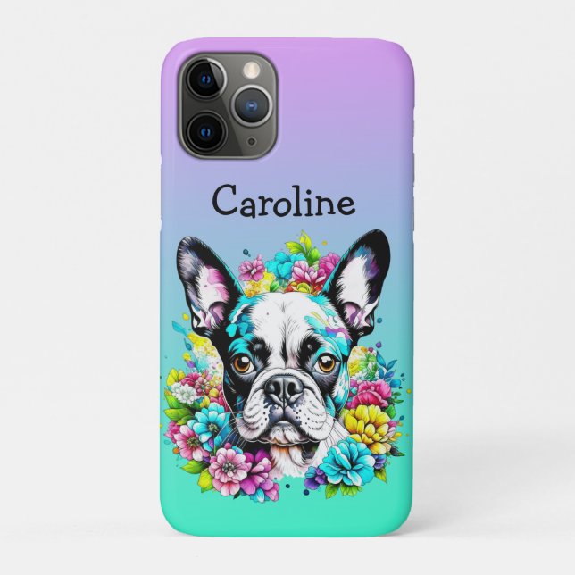 Boston Terrier umgeben von Personalisierten Blume Case-Mate iPhone Hülle (Rückseite)
