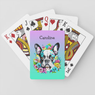 Boston Terrier umgeben von Personalisierten Blume Spielkarten