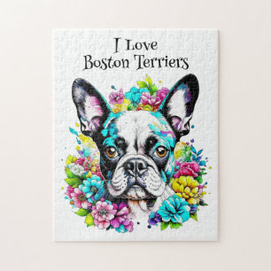 Boston Terrier und Blume Puzzle