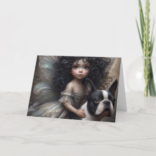 Boston Terrier und Fairy Karte