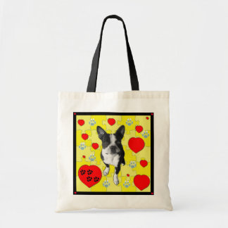 Boston-Terrier und Herz-Tasche Tragetasche