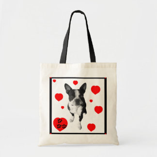 Boston-Terrier und Herz-Tasche Tragetasche
