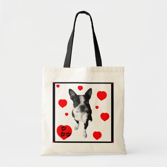 Boston-Terrier und Herz-Tasche Tragetasche (Vorne)
