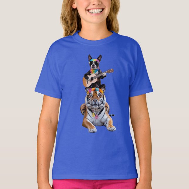 Boston Terrier und Tiger Kinder T-Shirt (Vorderseite)