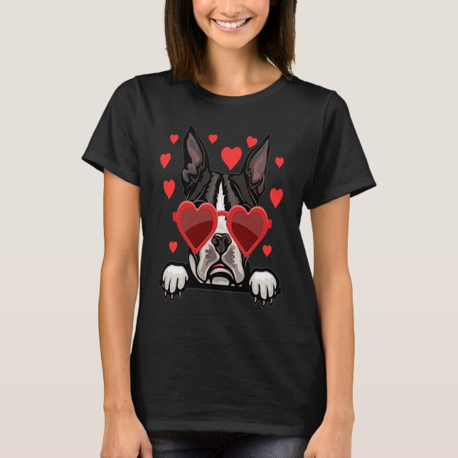 Boston Terrier valentines day Heart Couples Dog T-Shirt (Vorderseite)