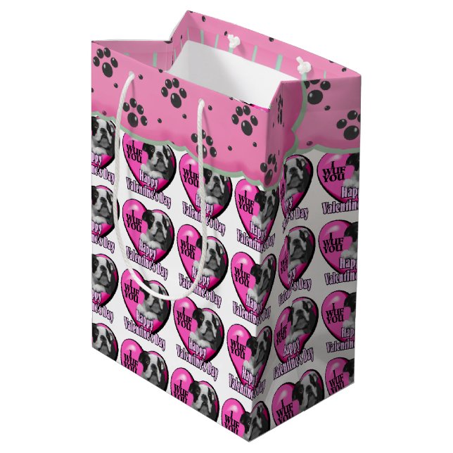 Boston Terrier Valentine's Day Mittlere Geschenktüte (Rückseite Schrägansicht)