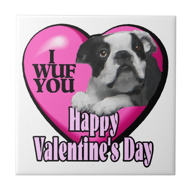 Boston Terrier Valentinstag Fliese (Vorderseite)