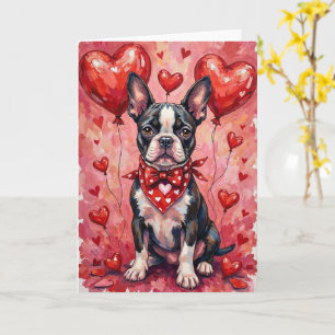 Boston Terrier Valentinstag Hund mit Herzen Rot Karte