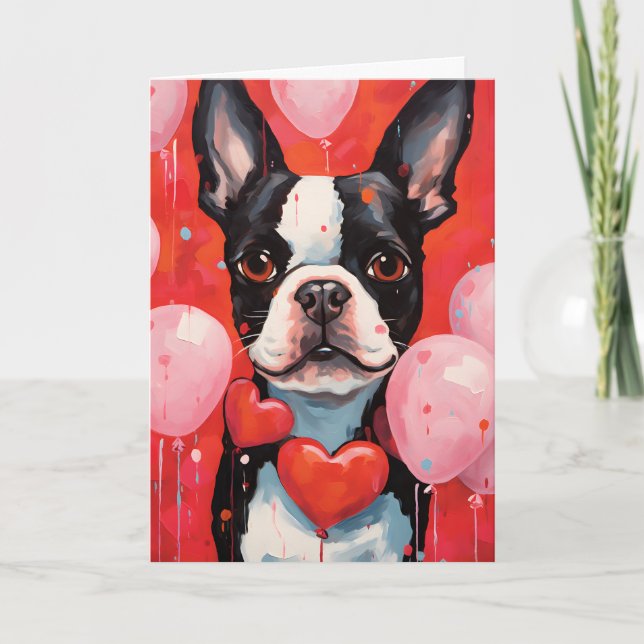 Boston Terrier Valentinstag Karte (Vorderseite)