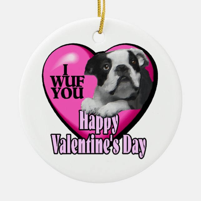 Boston Terrier Valentinstag Keramikornament (Vorne)