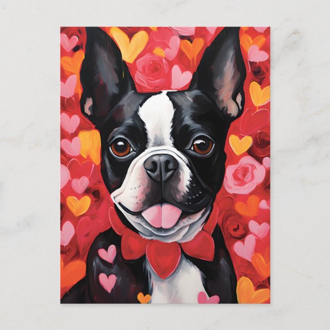 Boston Terrier Valentinstag Postkarte (Vorderseite)