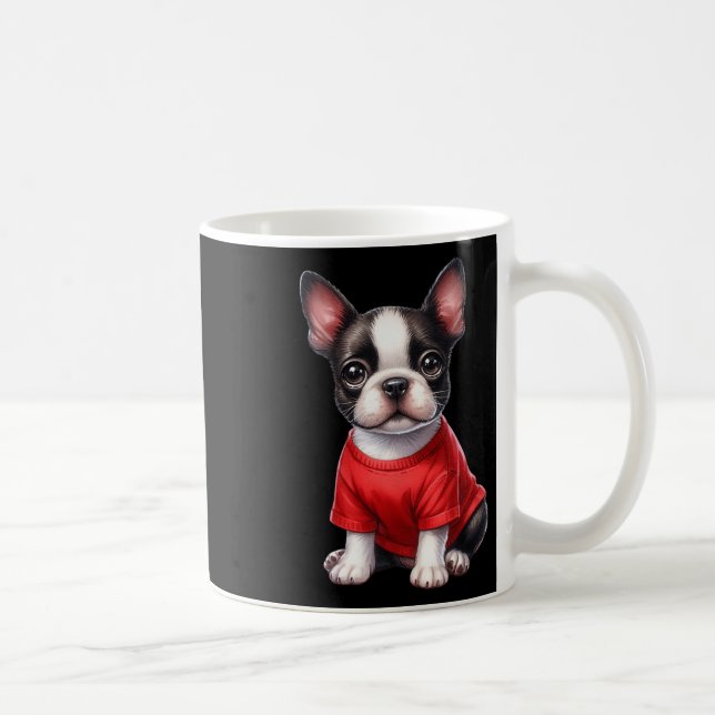 Boston Terrier Valentinstag Rotes Herz Liebe Welpe Kaffeetasse (Rechts)