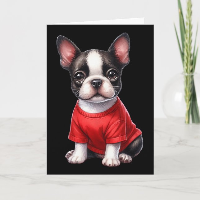 Boston Terrier Valentinstag Rotes Herz Liebe Welpe Karte (Vorderseite)