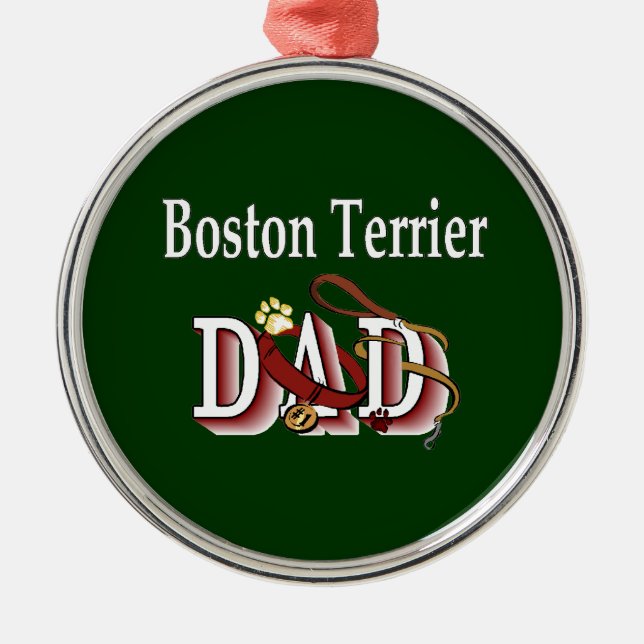 Boston Terrier Vater Silbernes Ornament (Vorne)