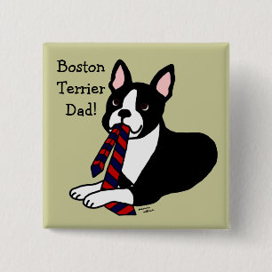 Boston-Terrier-Vati mit Krawatte 2 Button