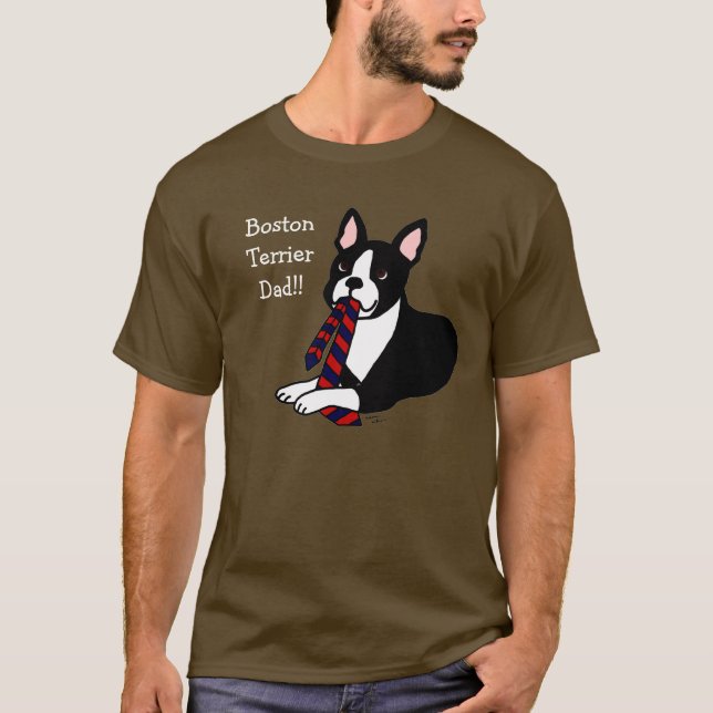Boston-Terrier-Vati mit Krawatte 2 T-Shirt (Vorderseite)