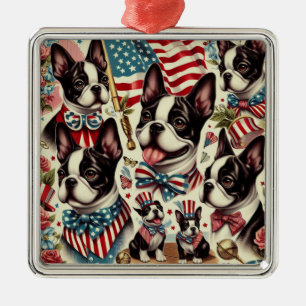 Boston Terrier Vintag Seamless Illustration Ornament Aus Metall