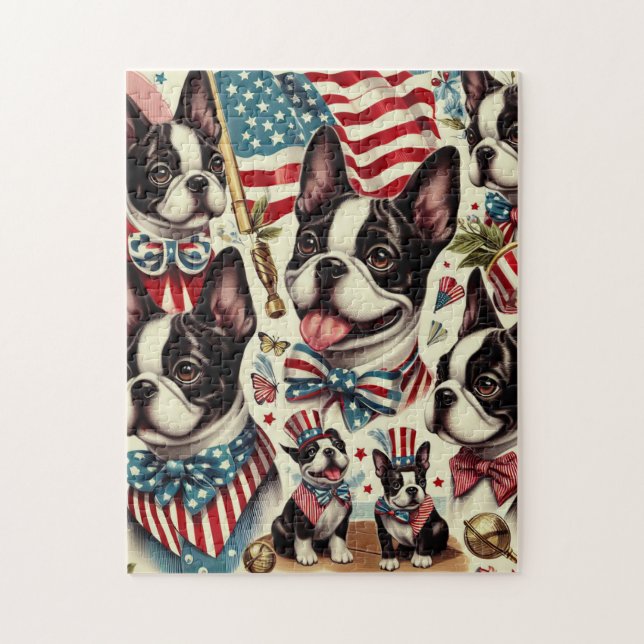 Boston Terrier Vintag Seamless Illustration Puzzle (Vertikal)