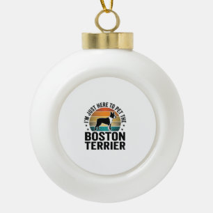 Boston Terrier Vintage Haustierliebhaber-Shirt-Des Keramik Kugel-Ornament