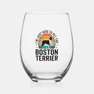 Boston-Terrier-Vintage-Haustierliebhaber-Shirt-Des Weinglas Ohne Stiel